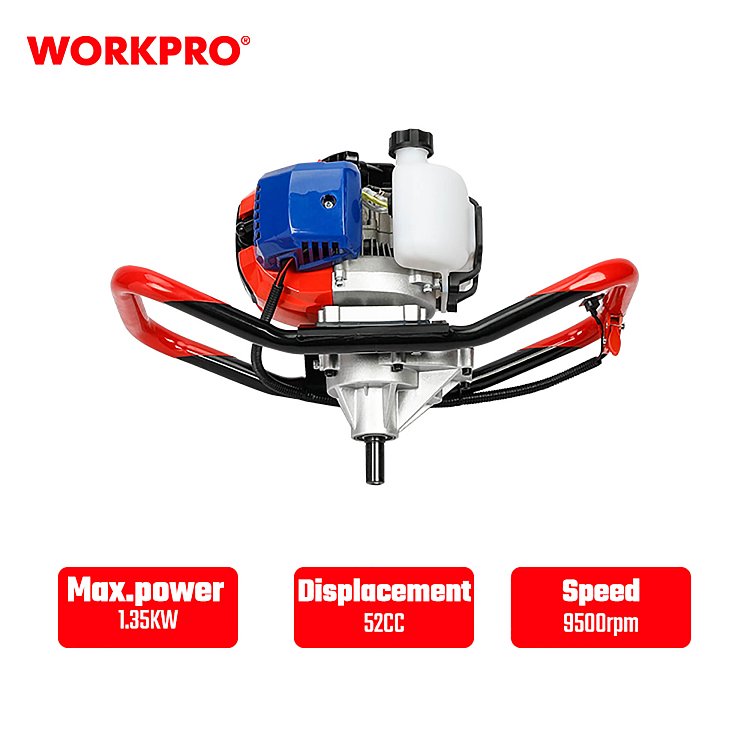 Τριβέλα βενζίνης WORKPRO με 3 τρυπάνια Φ100, Φ150, Φ200mm