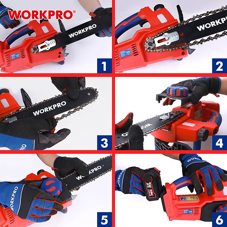 Επαναφορτιζόμενο αλυσοπρίονο WORKPRO με εργονομική λαβή Soft Grip