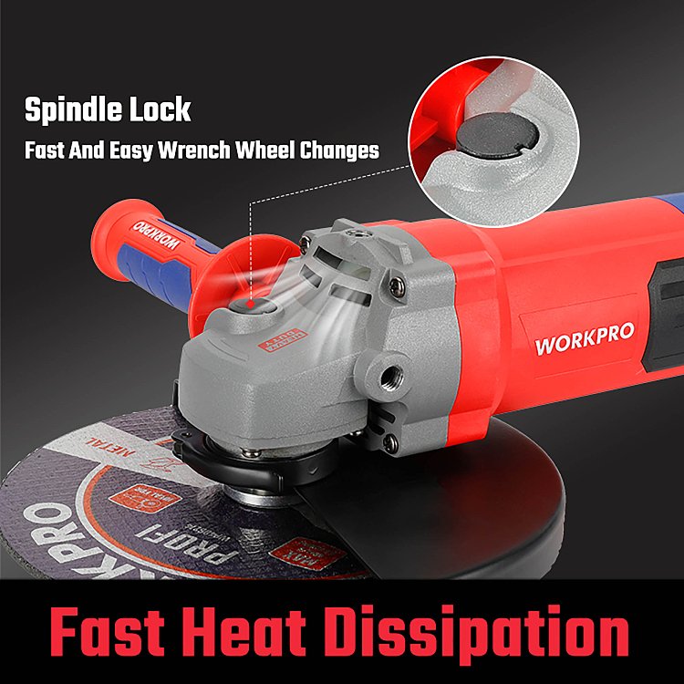 Γωνιακός Τροχός WORKPRO 2200W Φ230mm PROFI – Σετ με χειρολαβή, προφυλακτήρα και κλειδί αλλαγής δίσκου