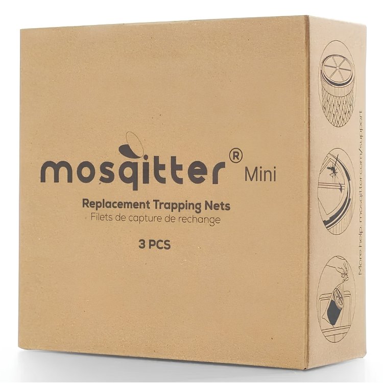 Χάρτινο κουτί Mosqitter Mini Replacement Trapping Nets με την ένδειξη 3 PCS και σχέδια αλλαγής διχτυού στο πλάι