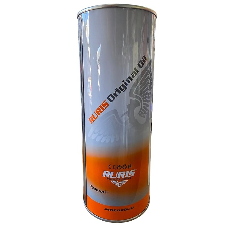Ruris M-Power L150 λάδι αλυσίδας 1 L – πλάγια όψη δοχείου με σχέδιο αλυσοπρίονου