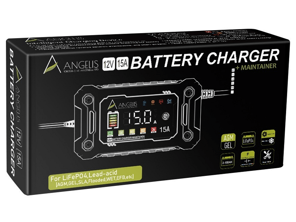 Φορτιστής – συντηρητής μπαταρίας 12V 15A με LCD οθόνη και 9 στάδια φόρτισης