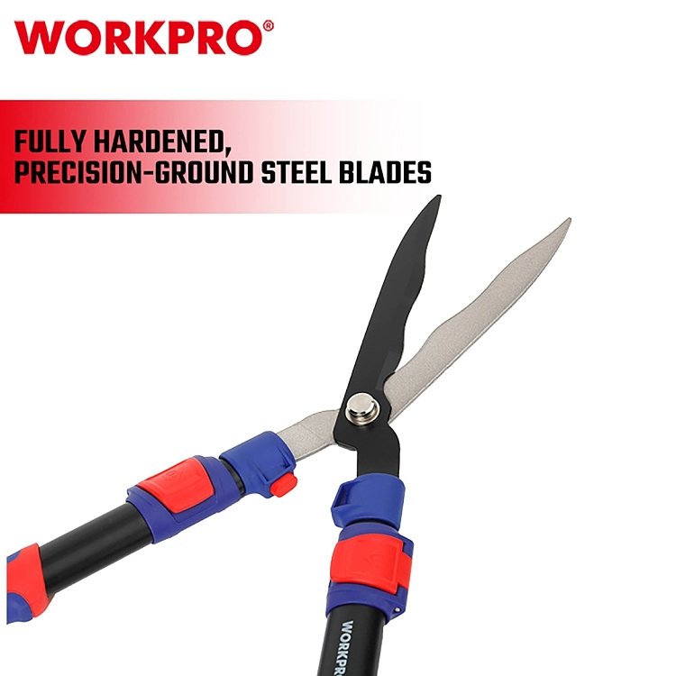 Ψαλίδι μπορντούρας WORKPRO WP332017 στη συσκευασία με κόκκινη καρτέλα χαρακτηριστικών