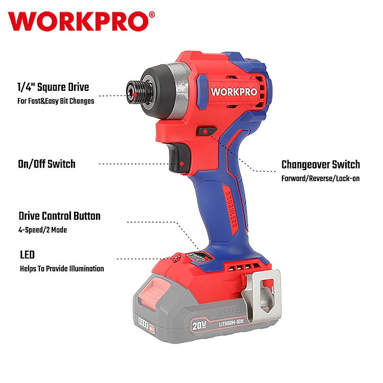 Επαναφορτιζόμενο παλμικό κατσαβίδι WORKPRO 20V Brushless SOLO