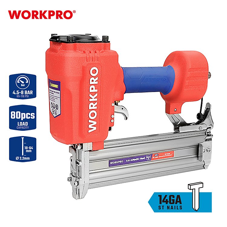 Καρφωτικό αέρος πρόκας WORKPRO ST64 GA14 PROFI με soft grip και σετ 400 προκάδων για επαγγελματική χρήση