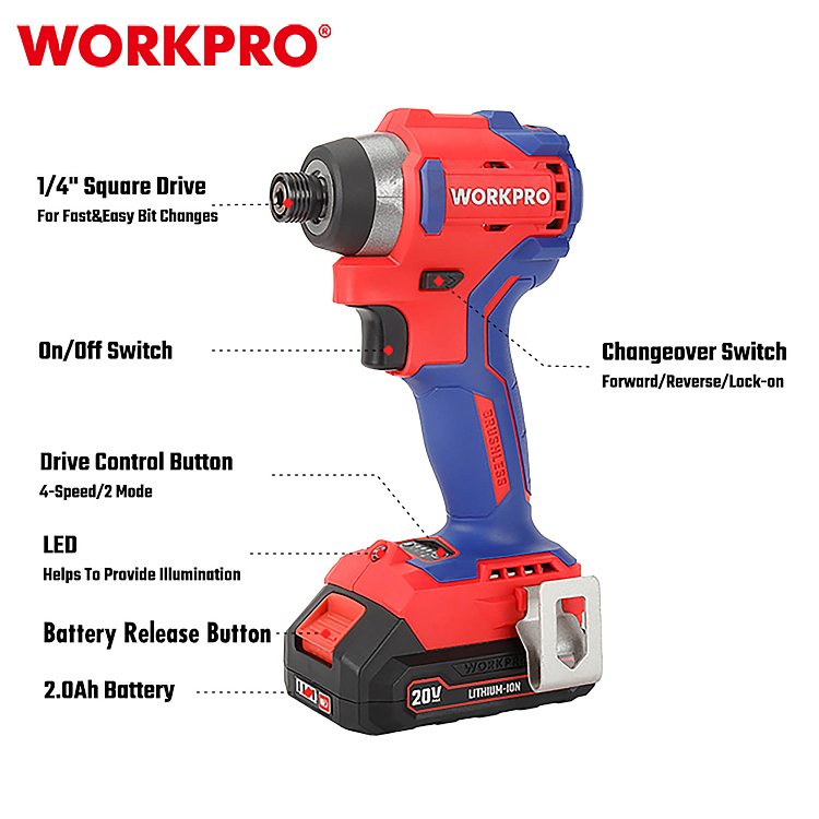 Επαναφορτιζόμενο παλμικό κατσαβίδι WORKPRO PROFI Brushless