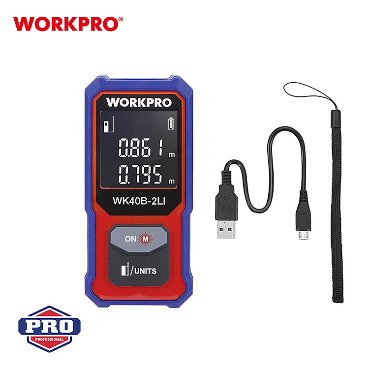Ψηφιακός μετρητής αποστάσεων λέιζερ WORKPRO WP267001 40m επαναφορτιζόμενος PROFI με USB