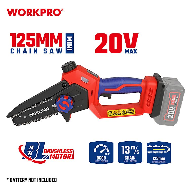 Mini αλυσοπρίονο κλαδευτικό WORKPRO WP391620 20V-Li BL SOLO PROFI με λάμα 5”