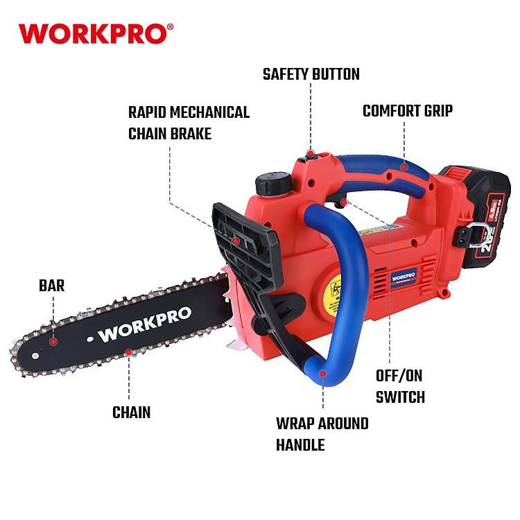 Αλυσοπρίονο κλαδευτικό WORKPRO με δύο μπαταρίες 4,0Ah