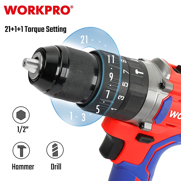 Κρουστικό δραπανοκατσάβιδο WORKPRO 20V με LED και 2 ταχύτητες