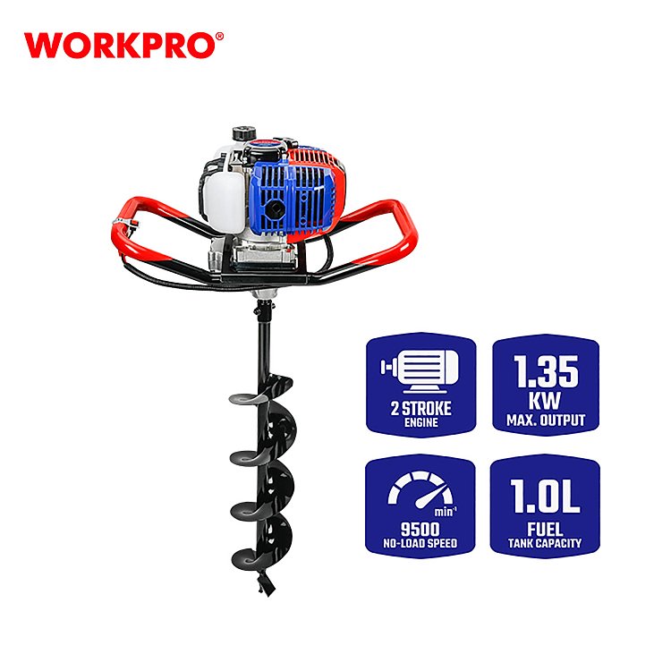 Γεωτρύπανο βενζίνης 52cc WORKPRO WP424006 PROFI με 3 τρυπάνια Φ100-200mm για γεωργική χρήση