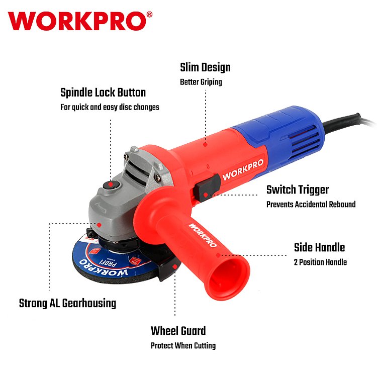 Γωνιακός Τροχός WORKPRO 800W Φ115mm PROFI – Ηλεκτρικό εργαλείο κοπής
