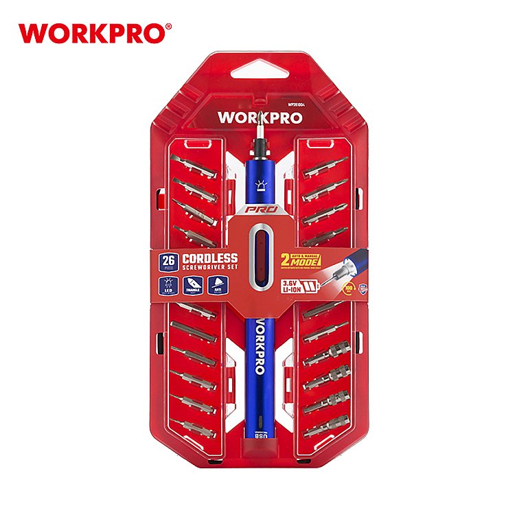 Επαναφορτιζόμενο κατσαβίδι WORKPRO WP460004 3,6V-Li με κασετίνα 26 τεμαχίων