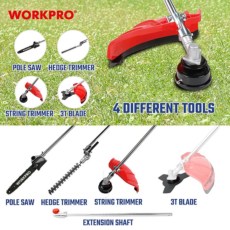WORKPRO πολυεργαλείο κήπου 52cc με λάμα, αλυσίδα και προέκταση κονταριού