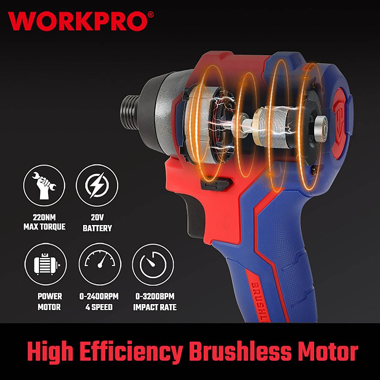 Επαναφορτιζόμενο παλμικό κατσαβίδι WORKPRO 20V-Li με LED