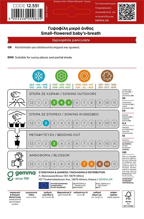 Γυψοφίλη Gemma – Σπόροι για κομμένα λουλούδια με πλούσια άνθηση
