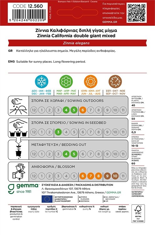 Ζίννια Καλιφόρνιας Διπλή Γίγας Gemma – Πολύχρωμα άνθη μεγάλης διάρκειας