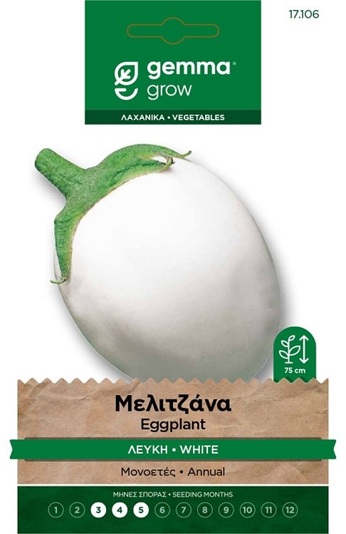 Σπόροι Μελιτζάνας Λευκής Σαντορίνης Gemma – Φλάσκα ποικιλία με άσπρο καρπό