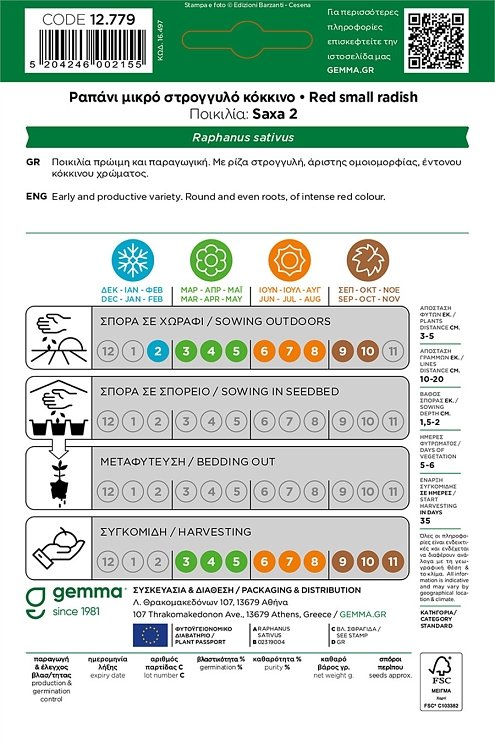 Ραπάνι μικρό κόκκινο Gemma – πρώιμη ποικιλία Saxa 2