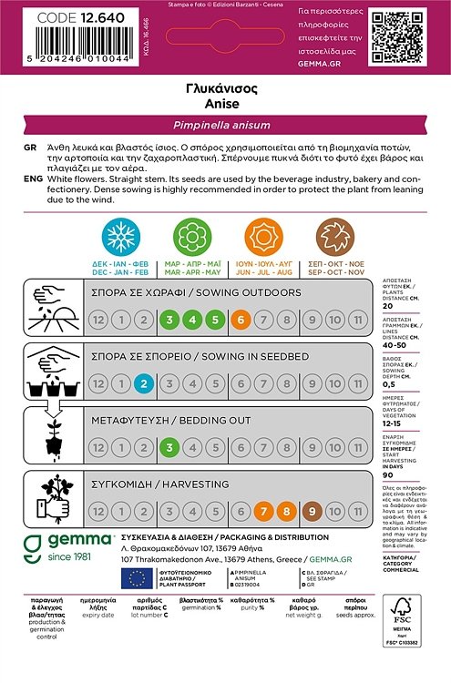 Γλυκάνισος Σπόροι Gemma – Αρωματικό Μονοετές για Ποτά & Ζαχαροπλαστική