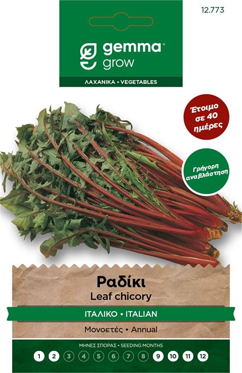 Σπόροι ραδικιού Ιταλικού Gemma – ποικιλία Catalogna με σκούρα πράσινα φύλλα και κόκκινο στέλεχος